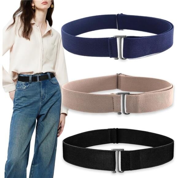 No Show Elastic Belt Women Men Adjustable Flat Buckle Invisible Waist Tuck Band - Picture 1 of 8